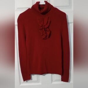 Talbots Red Cowl Neck Sweater with Ruffle Detail